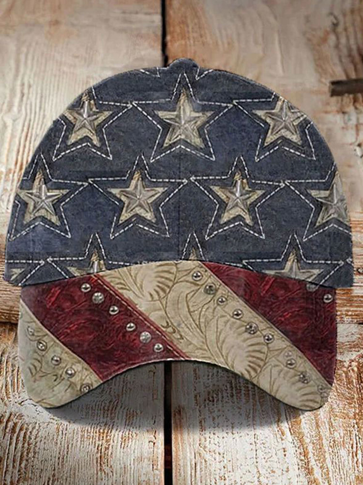 Cardydony Vintage Independence Day American Flag Print Hat