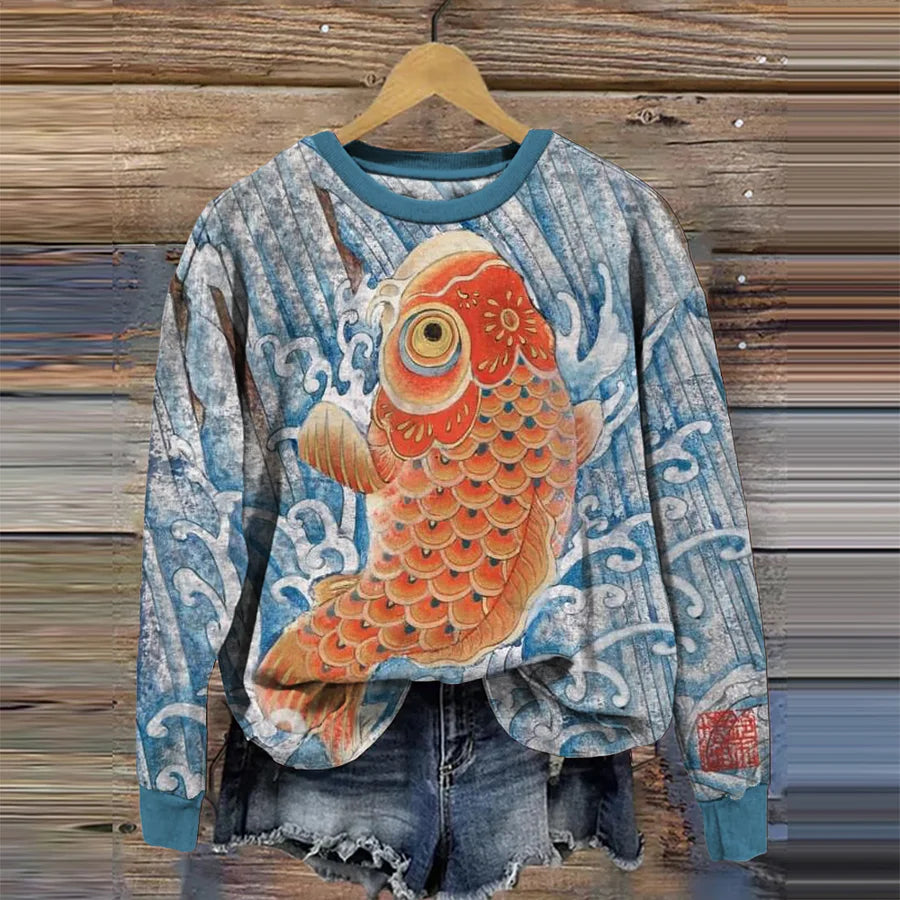 Cardydony Vintage Japanese Koi Fish Art Comfy Sweatshirt