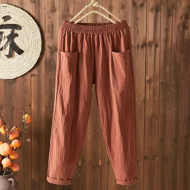 Cardydony Vintage Pockets Comfy Cotton Linen Pants