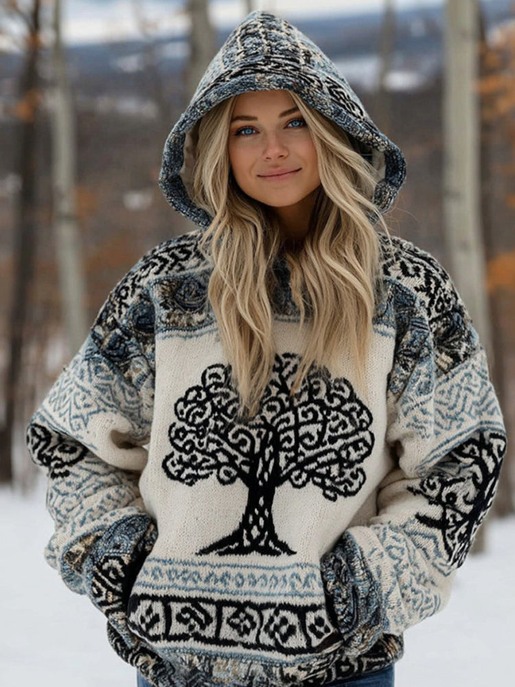 Cardydony Women's Celtic Knot And Tree Of Life Comfortable Winter Hooded Sweater