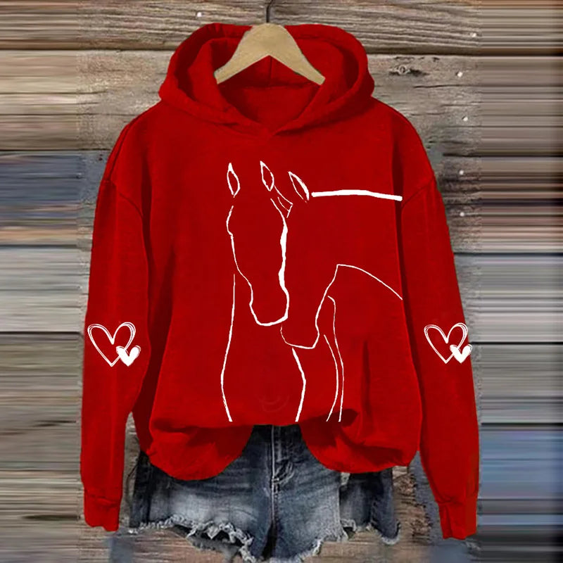 Cardydony Women's Valentine's Day Cute Pony Casual Hoodie