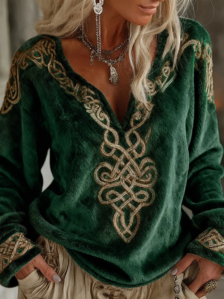 Cardydony Women's Viking Celtic Pattern Art Cozy Flannel Sweatshirt