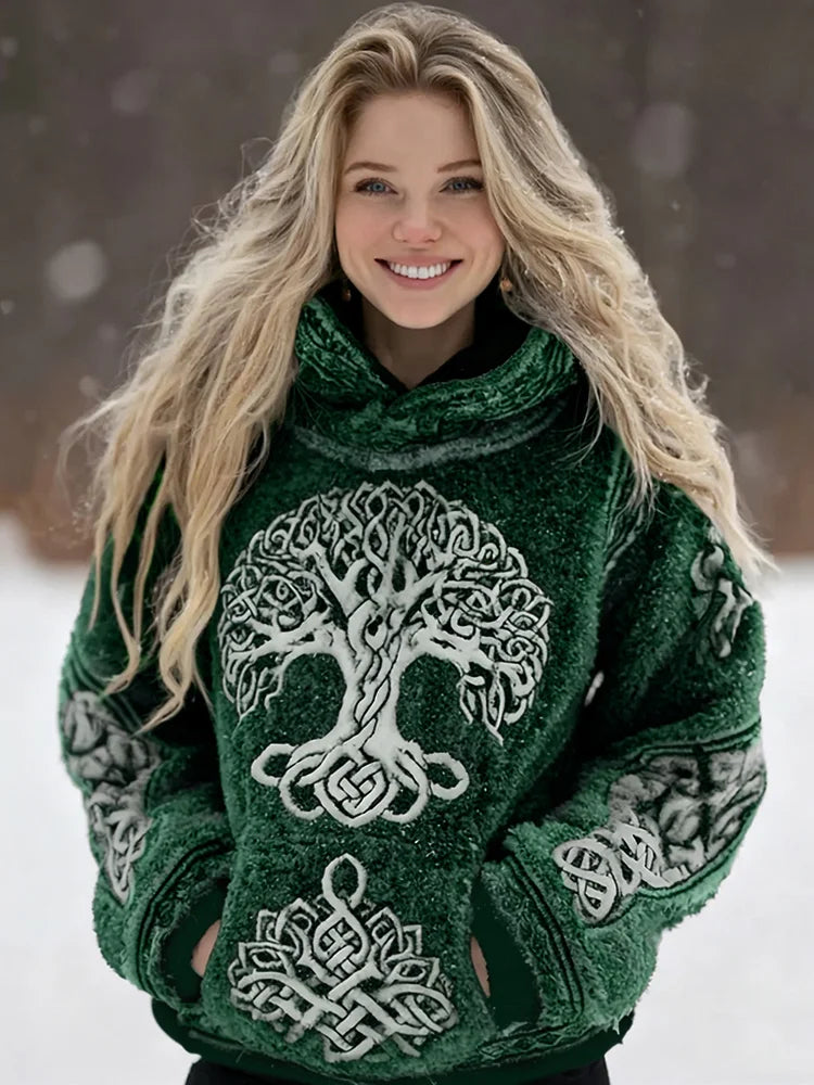 Cardydony Women's Viking Vintage Celtic Tree Of Life Cozy Casual Hooded