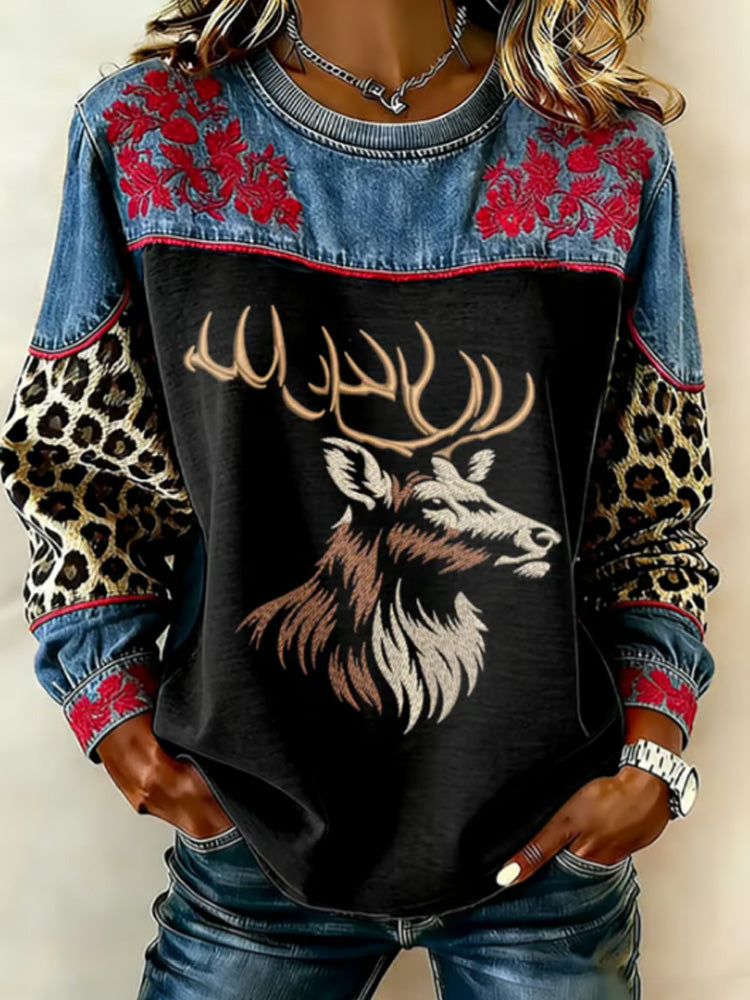 Cardydony Women's Western Print Crew Neck Sweatshirt