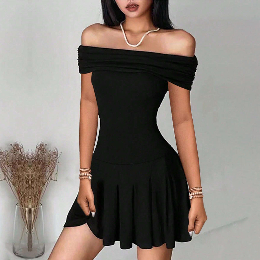 Cardydony Women's Off-Shoulder Elegant Black Mini Dress