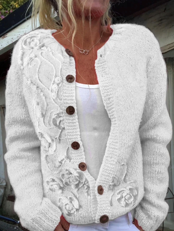 Cardyony Casual Floral Print Long Sleeve Comfy Knitted Cardigan