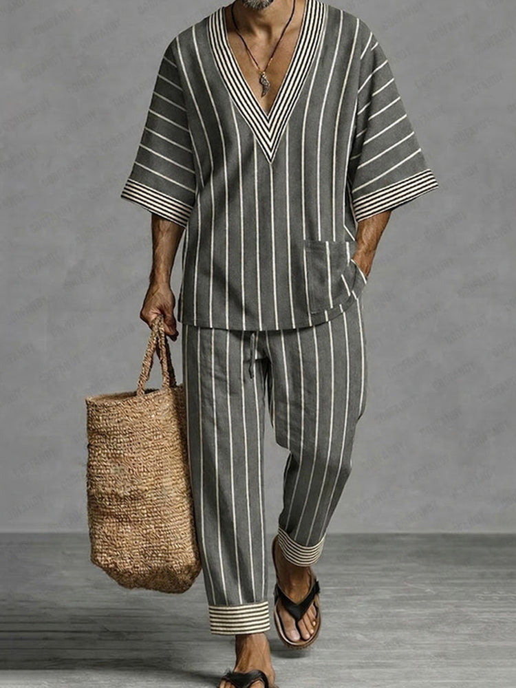 Cardydony Casual Loose Striped T-shirt And Trousers Two-piece Set