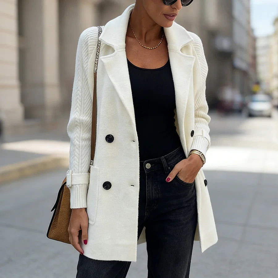 Cardydony Casual Knitted Sleeve Mid-length Wool Coat