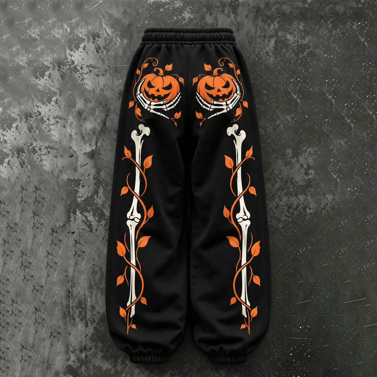 Cardydony Women's Vintage Halloween Pumpkin And Skeleton Hand Print Sweatpants