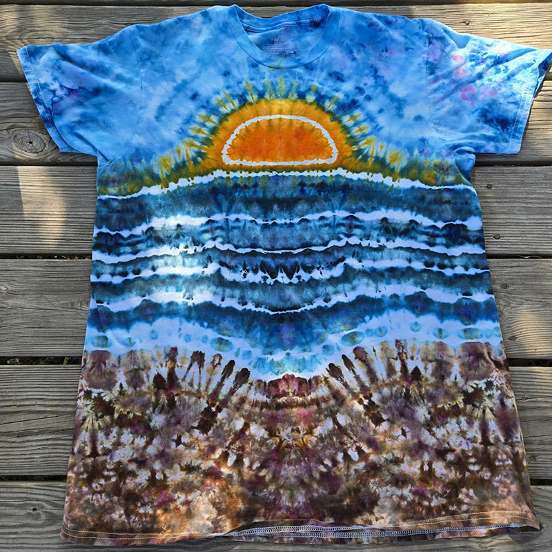 Cardydony Women's Sunset On The Ocean Ice Dyed Tie Dye T-shirt