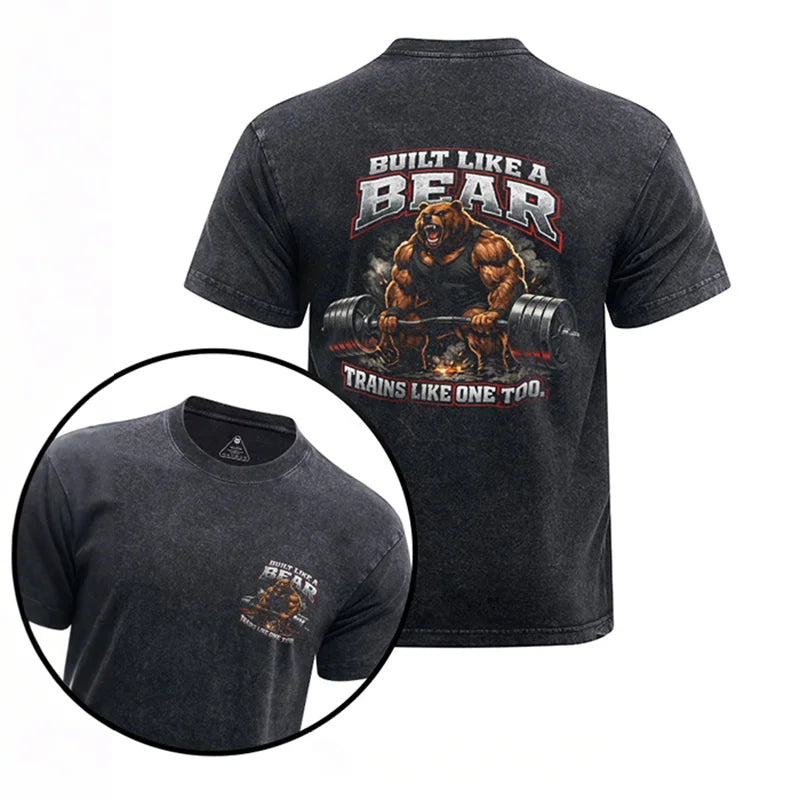 Cardydony Built Like A Bear Printed Washed Gym Shirt