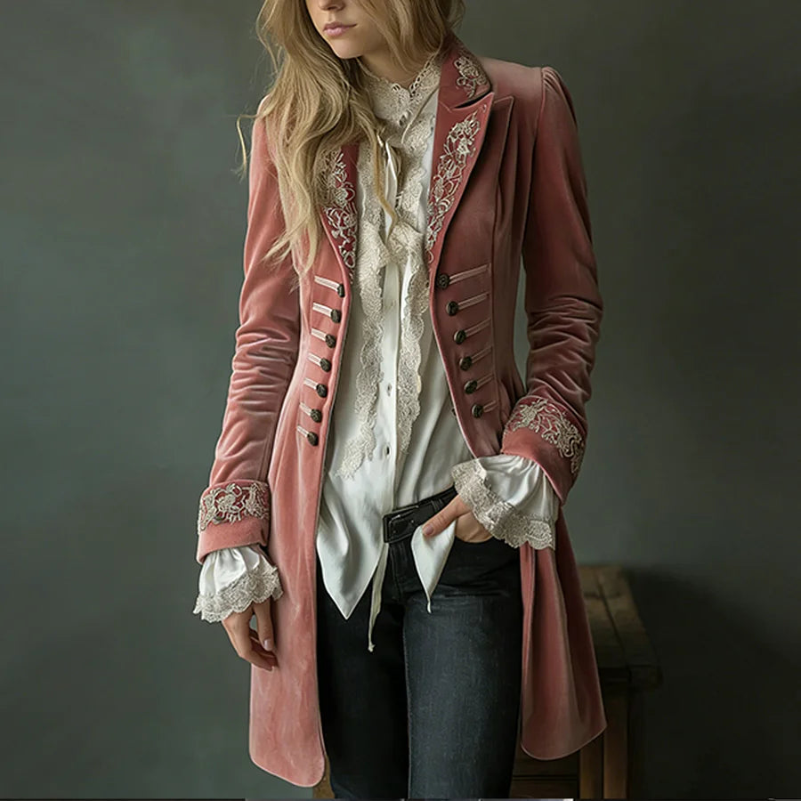 Cardydony Women's Retro Patchwork Lace Velvet Coat
