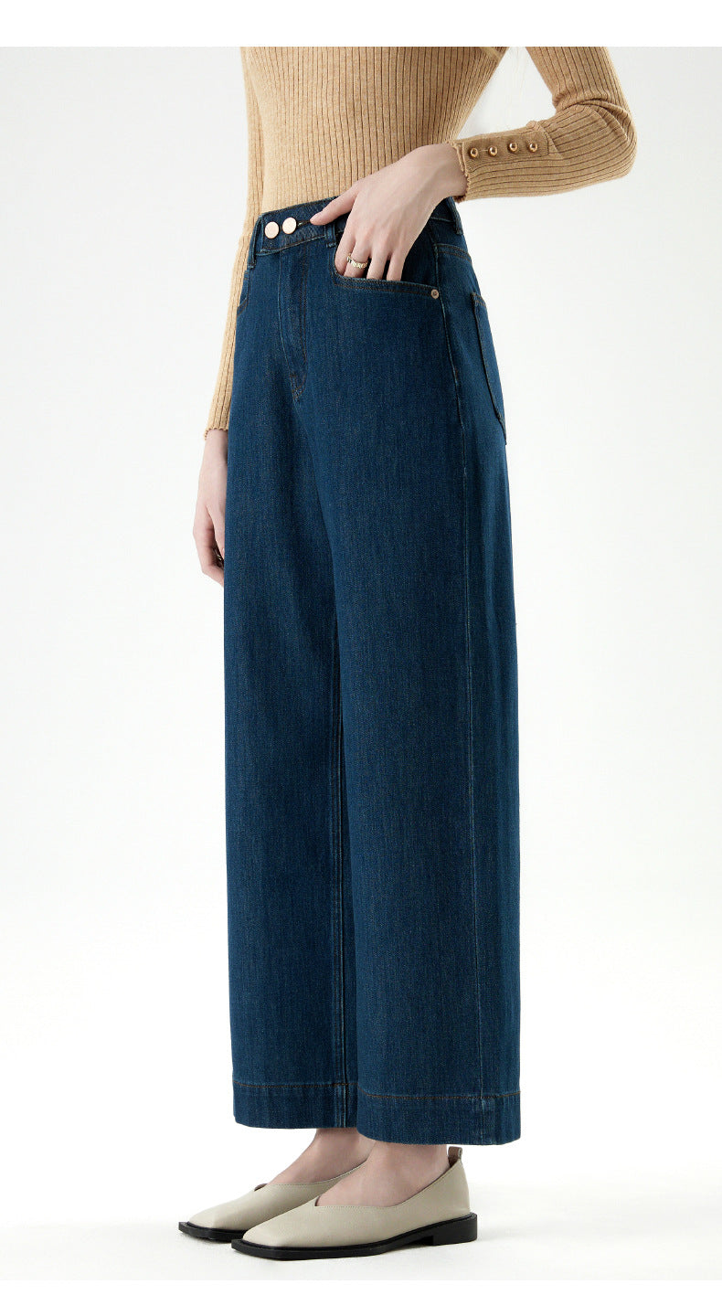 Cardydony Women's Cropped Straight Leg Jeans in Blue | High Waist Soft Tencel Denim