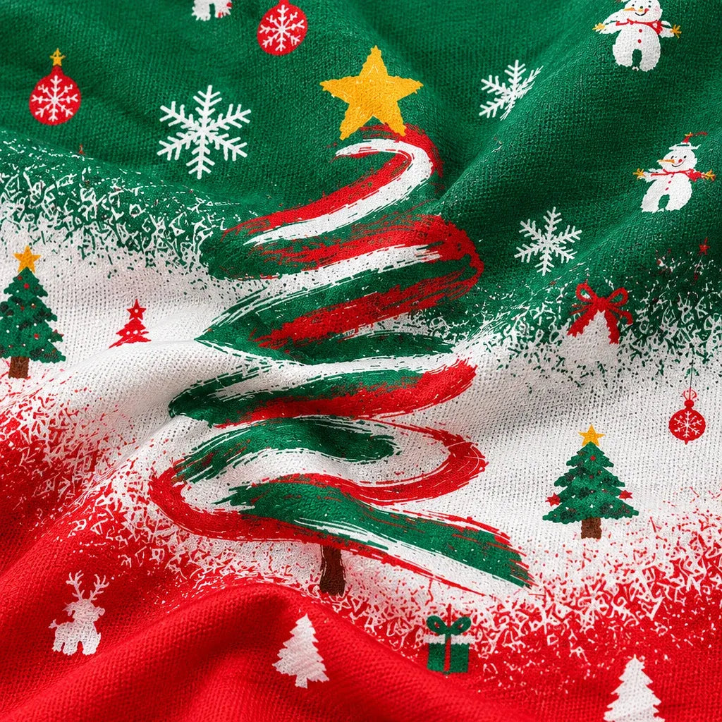 Cardydony Women's Vintage Festivel Christmas Tree With Rainbow Print Three-quarter Sleeve V Neck T-Shirt