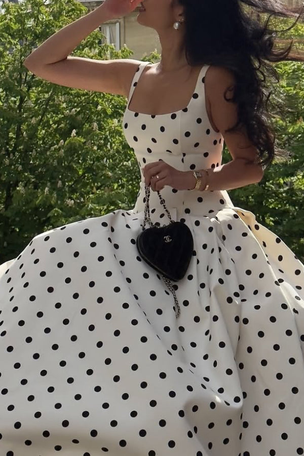 Cardydony Women's Polka Dot Print Square Neck Sleeveless Holiday Maxi Dress