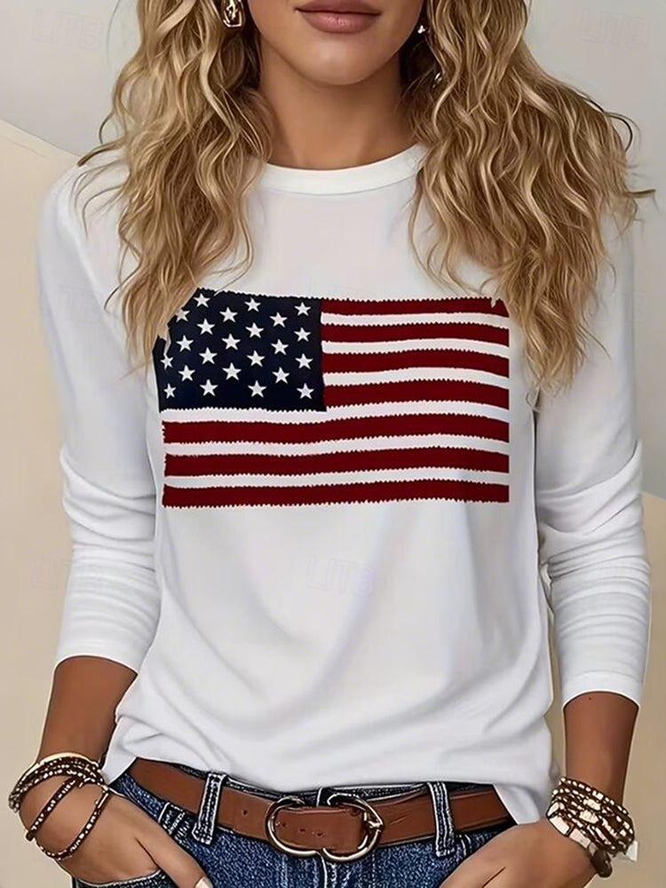 Cardydony Women's Vintage American 250th Anniversary Print Long Sleeve T-shirt