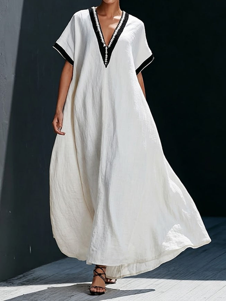 Cardydony Women's Vintage Simple Flowy Linen Blend Casual Maxi Dress