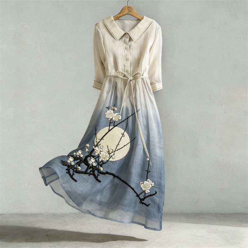 Cardydony Classy Plum Blossom Full Moon Gradient Flowy Maxi Dress