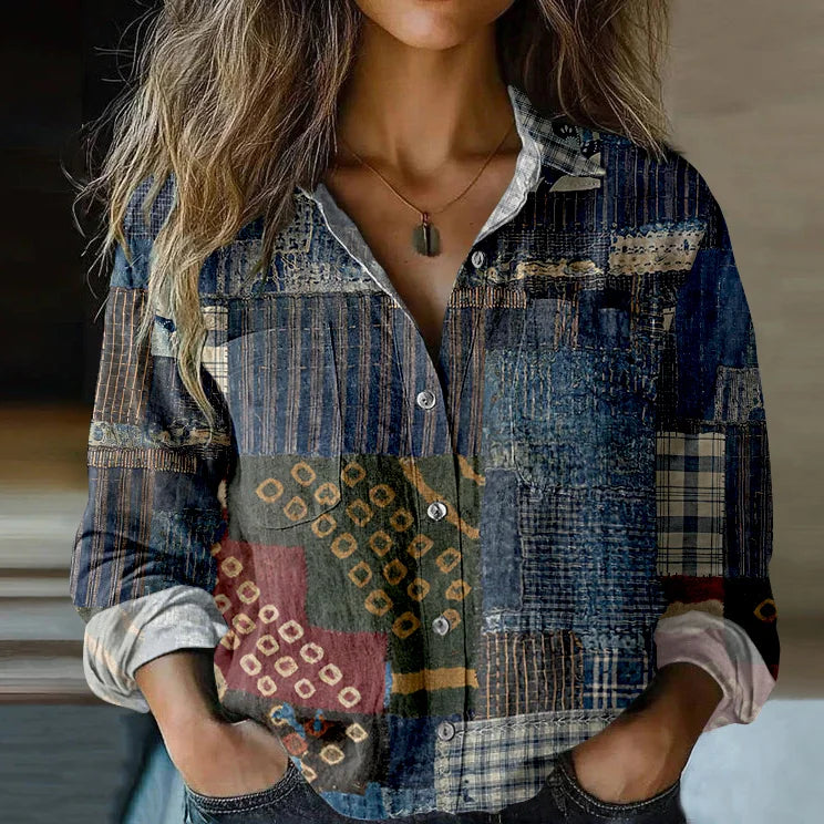 Cardydony Women's Vintage Bohemian Patch Shirt