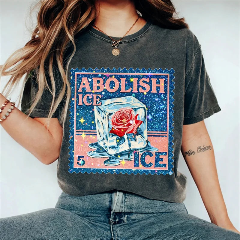 Cardydony Abolish Ice Melt Ice Rose Glitter Graphic Vintage T Shirt