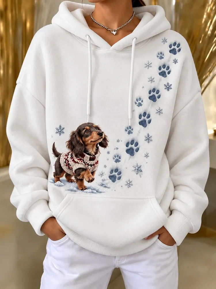 Cardydony Women's Christmas Dog Print Long Sleeve Print Hoodie