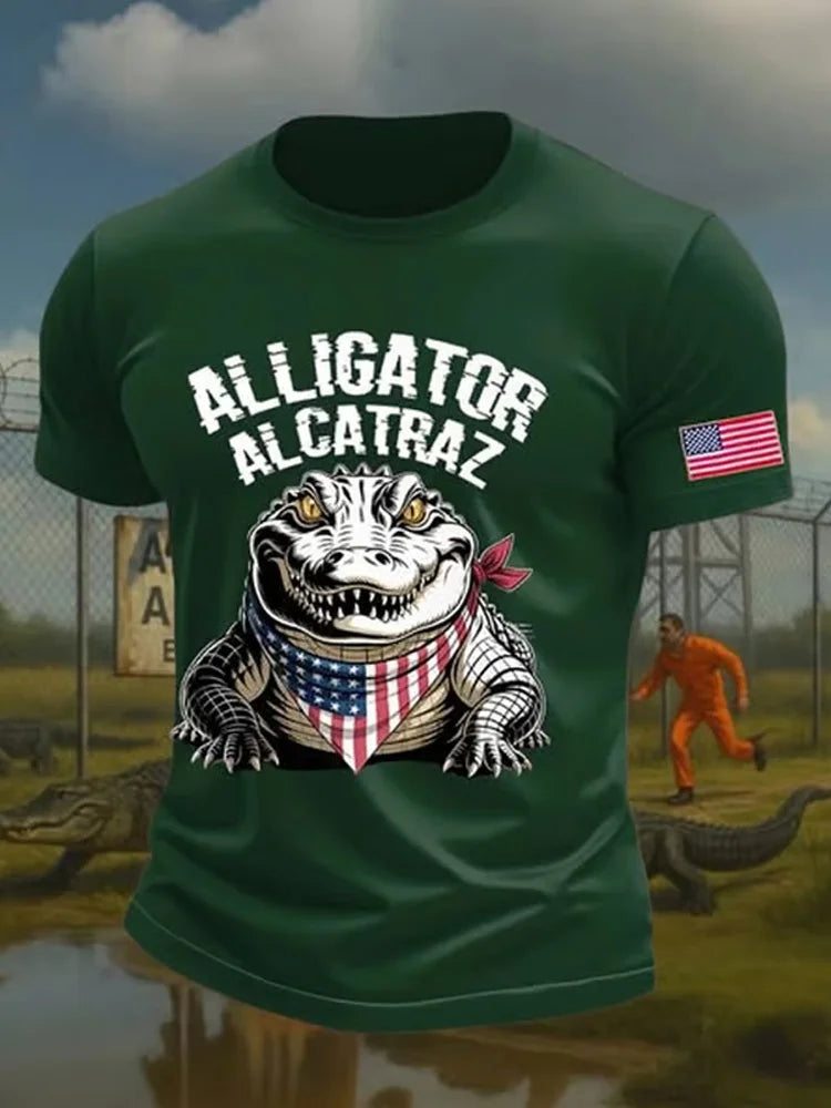 Cardydony Men's Retro Alligator Alcatraz Funny Florida Everglades Dark Humor Short Sleeve Tee