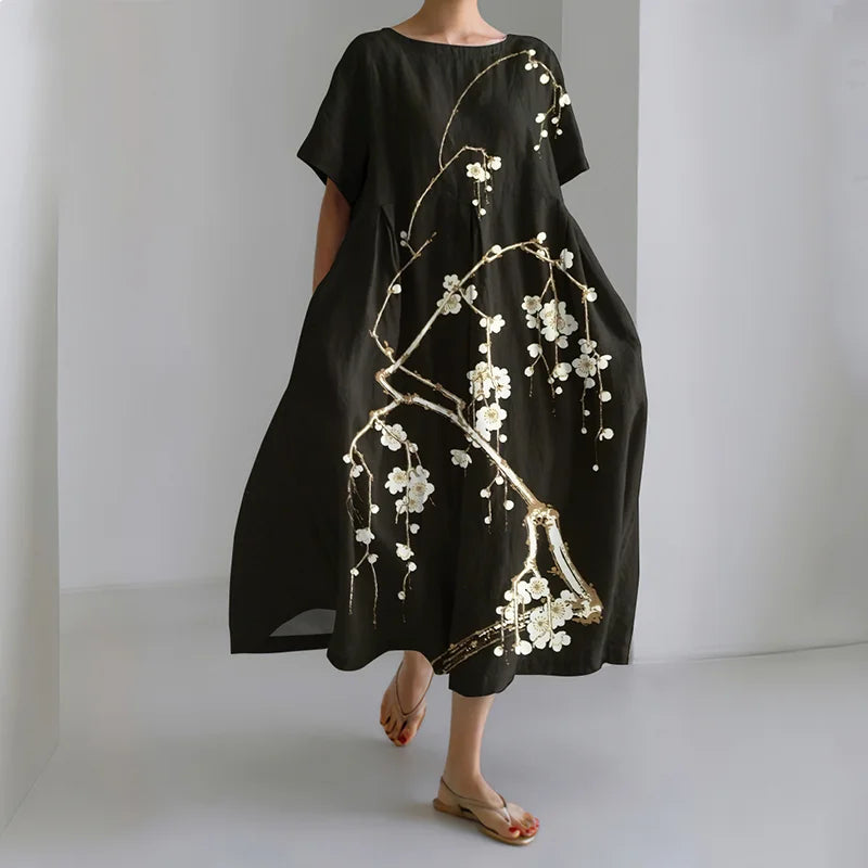 Cardydony Women's Japanese Art Painting Print Midi Dress