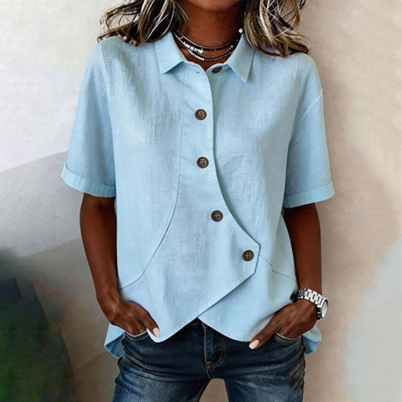 Cardydony Women's Solid Color Short Sleeve Irregular Shirt