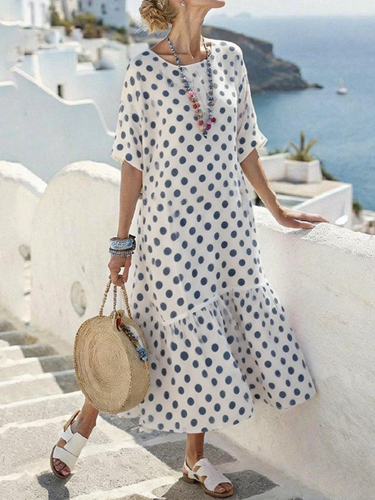 Cardydony Women's Polka Dot Pattern Casual Midi Dress