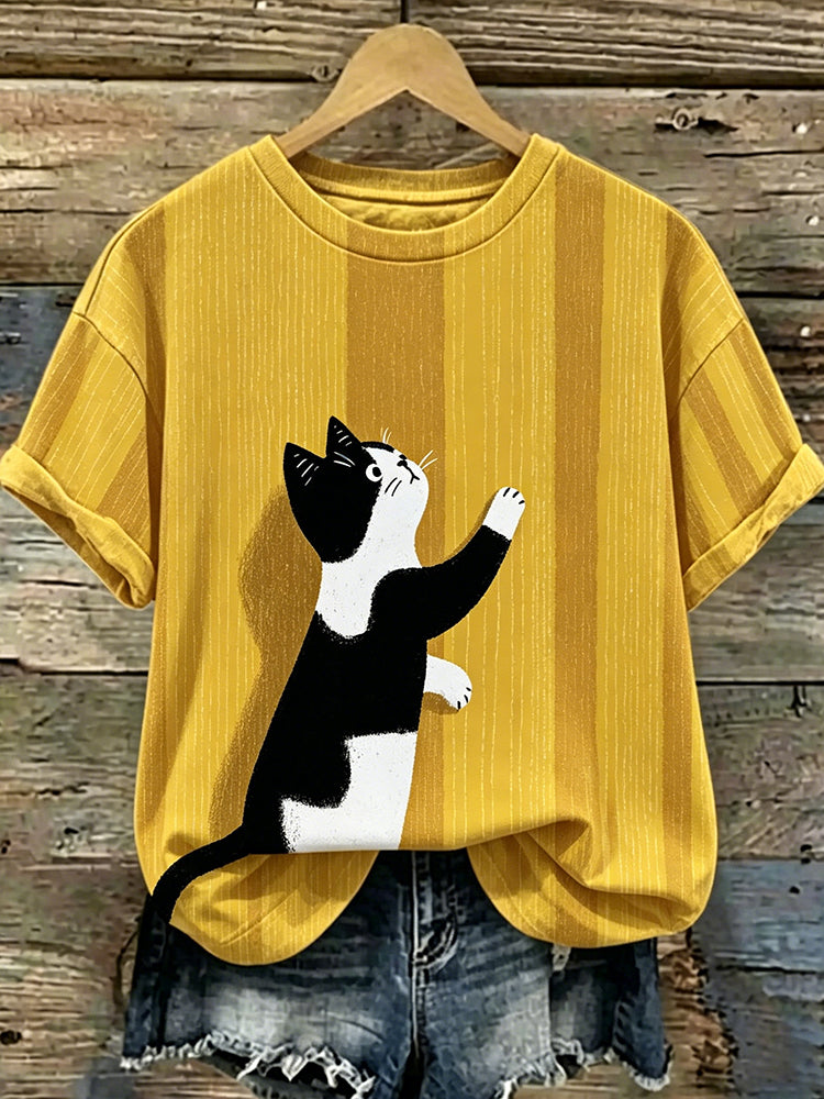 Cardydony Women's Cute Cat Print Casual T-shirt