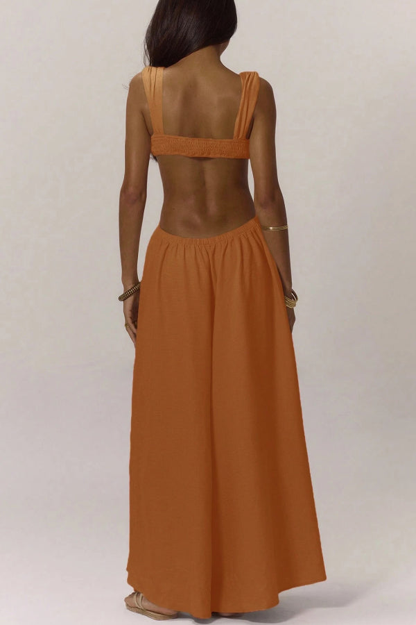 Cardydony Women's Solid Color Casual Camisole Loose Stretch Wide-leg Jumpsuit