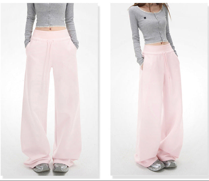 Cardydony Women's Pink Wide Leg Lounge Pants | Fleece & Lightweight High Waist Drawstring Fit