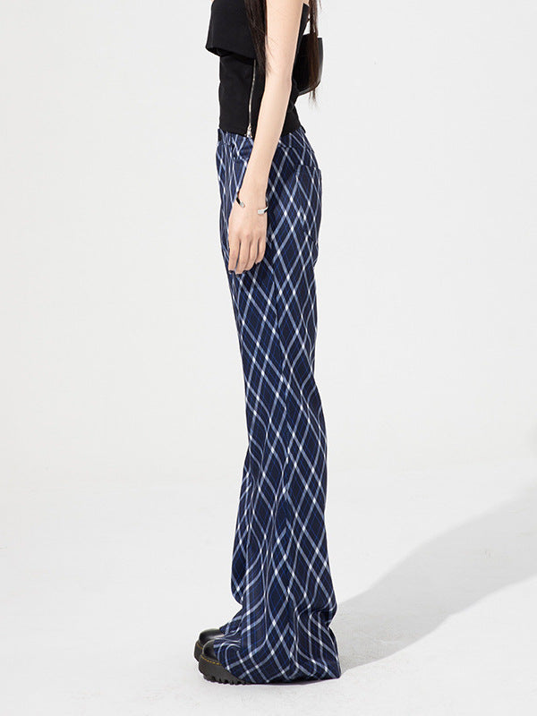 Cardydony Women's Plaid High-Waist Flared Pants | Tailored Work Trousers with Retro Charm for Women