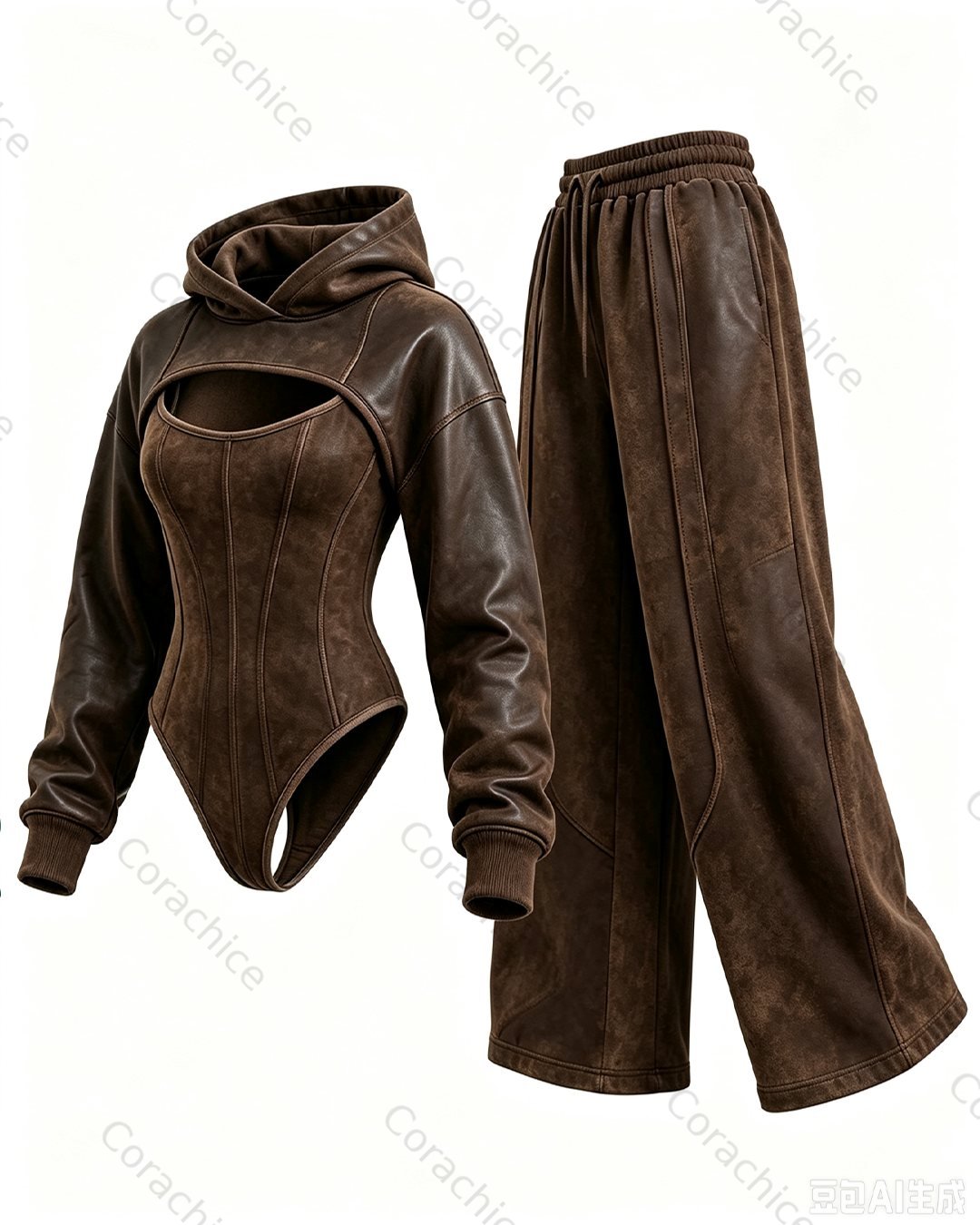 Cardydony Women's Western-style irregular cut two-piece bodysuit and pants