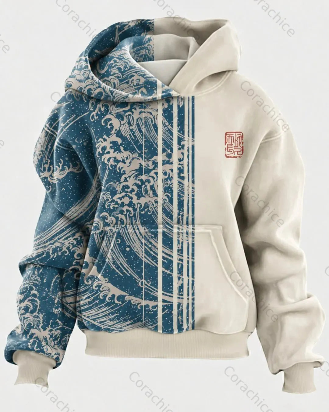 Cardydony Men's Japanese-Style Printed Casual Hooded Sweatshirt