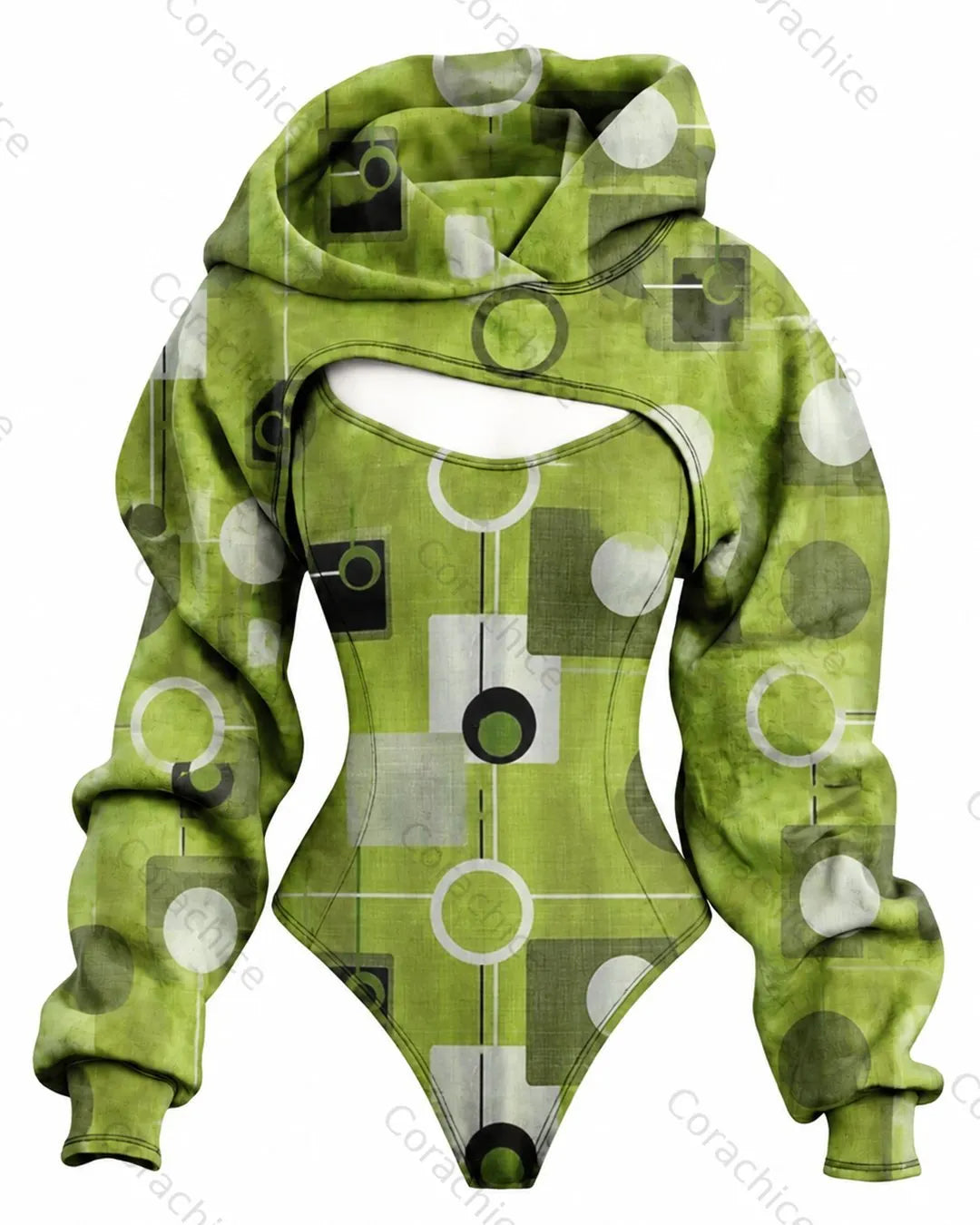 Cardydony Women's Retro Pop Art-Style Printed Fitted Hooded Jumpsuit