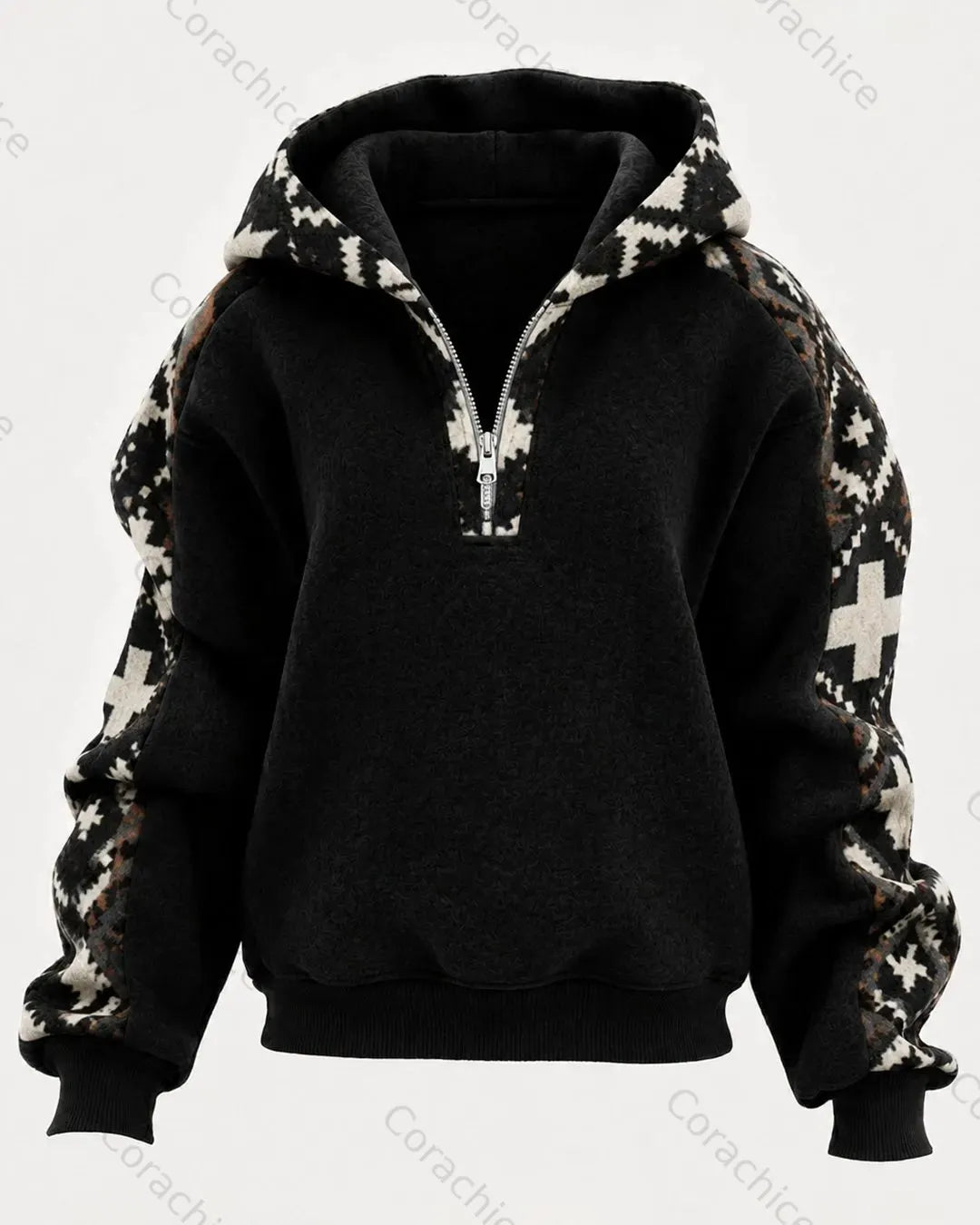 Cardydony Unisex Western-Style Ethnic-Print Casual Long-Sleeve Hooded Sweatshirt