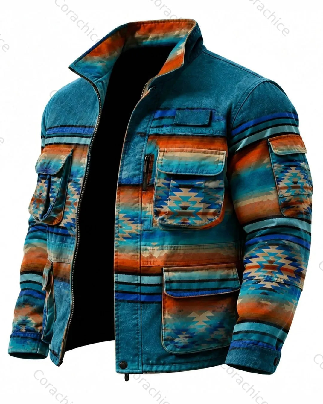 Cardydony Men's Retro Western-Style Aztec-Print Long-Sleeve Hoodie