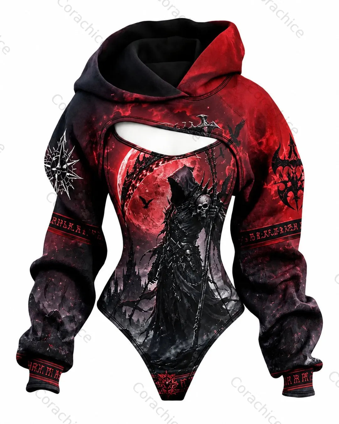 Cardydony Women's Japanese-Style Printed Fitted Hooded Jumpsuit
