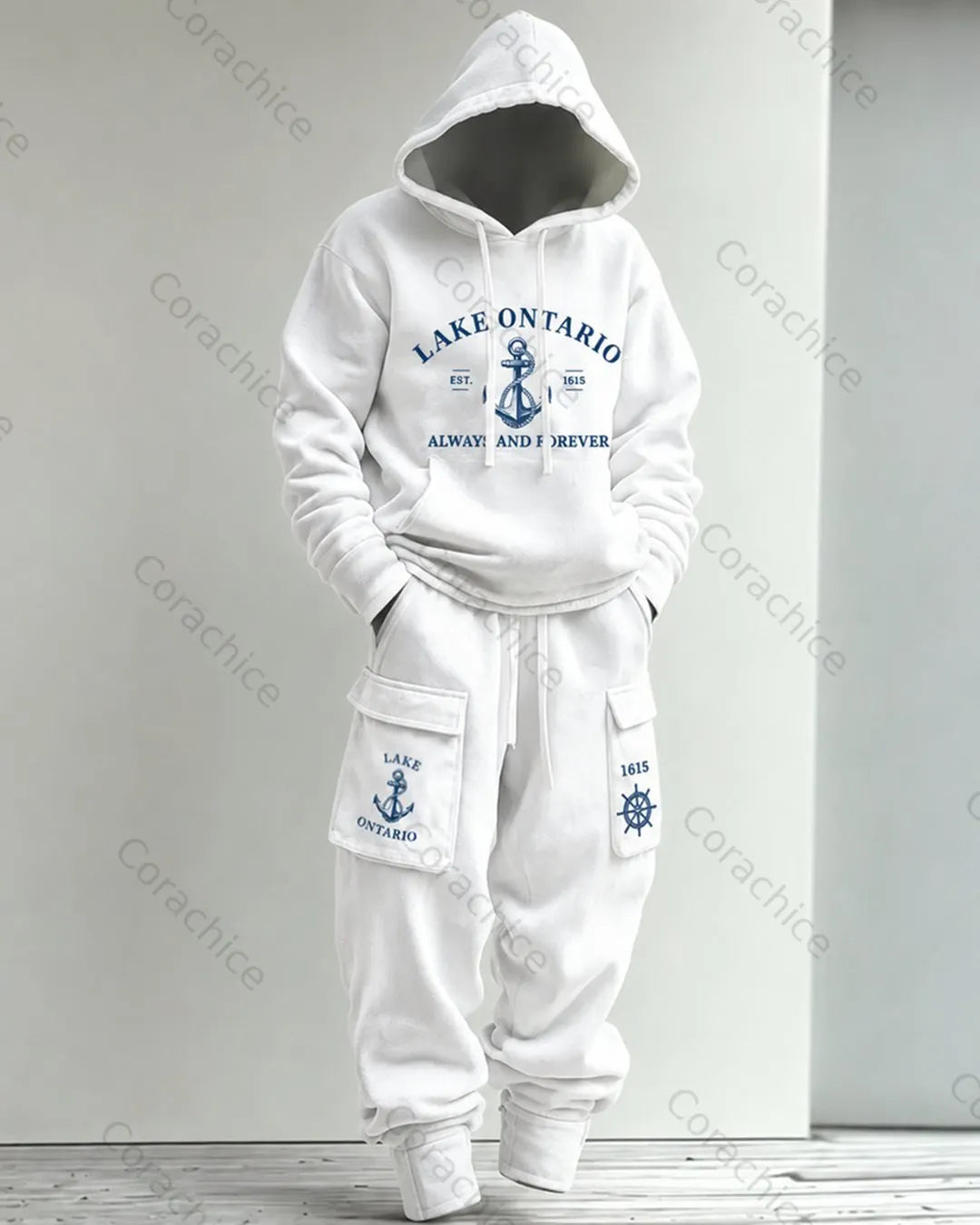 Cardydony Men's Casual National Geographic Print Hoodie & Pants Two-Piece