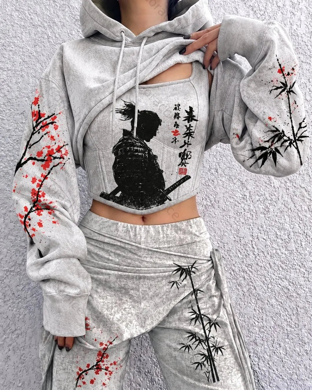 Cardydony Women's Japanese-Style Embroidered Fitted Tank Top & Hoodie