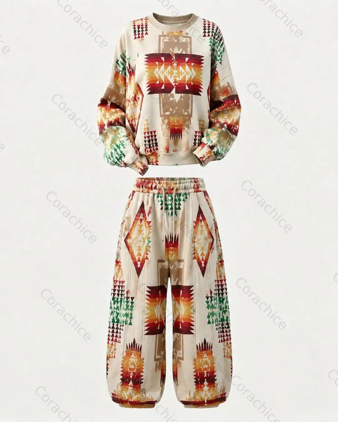 Cardydony Women's Western-Style Aztec Print Long-Sleeve Sweatshirt and Pants Two-Piece