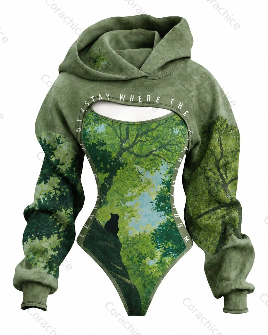 Cardydony Women's Fall/Spring Vintage Print Fitted Hooded Jumpsuit