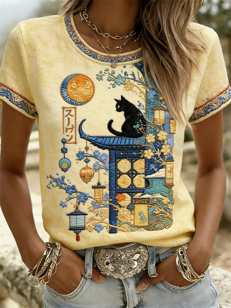 Cardydony Black Cat Japanese Scene Inspired T Shirt