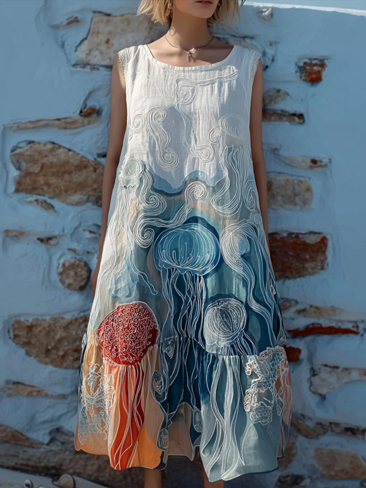 Cardydony Summer Ocean Jellyfish Pattern Design Women's Sleeveless Dress