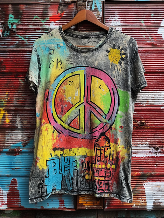 Cardydony Anti-war Theme Graffiti Style Retro Washed T-shirt