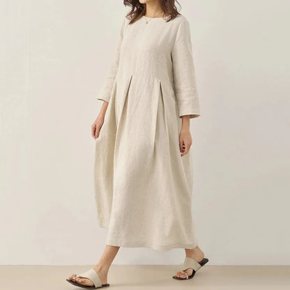 Cardydony Women's Solid Color Cotton And Linen Classic Dress