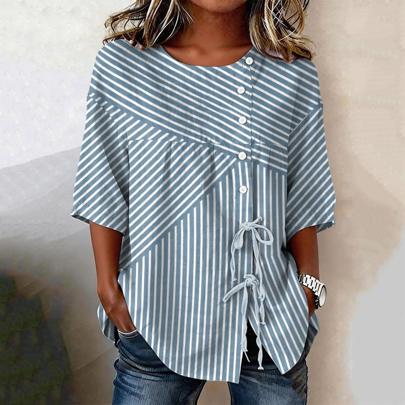 Cardydony Women's Striped Print Casual Linen Shirt