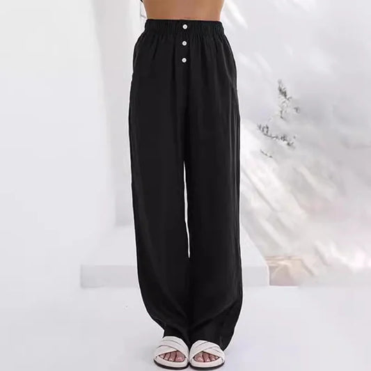 Cardydony Casual High Waist Linen Blend Trousers
