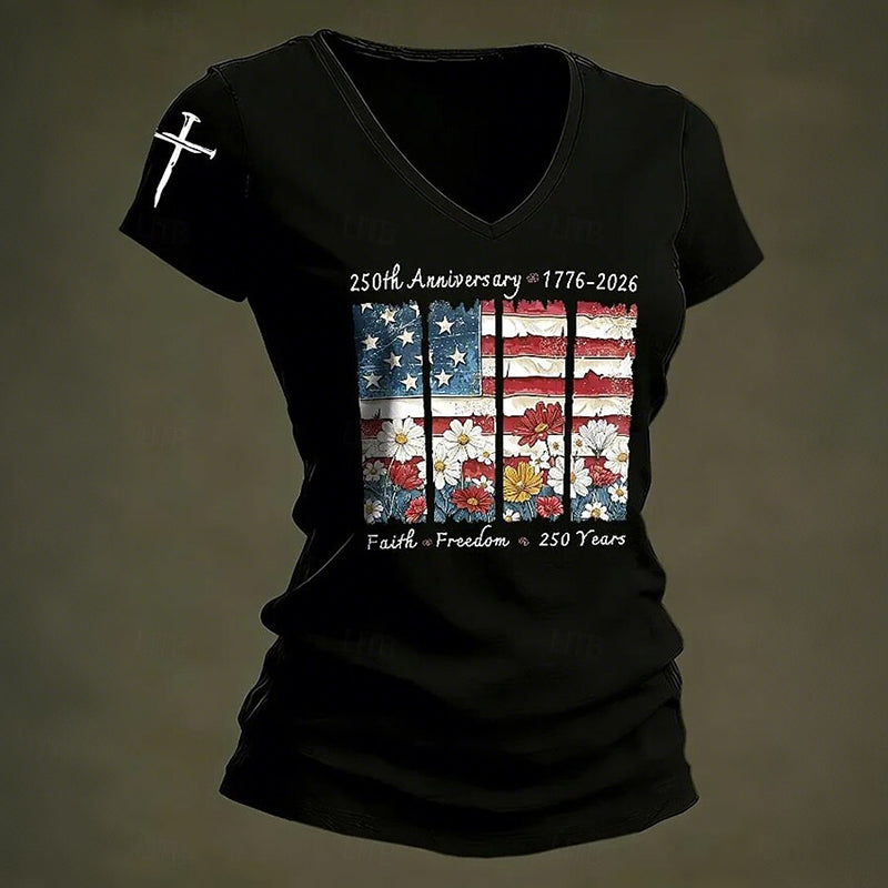 Cardydony Women's Retro American 250th Anniversary Patriotic T Shirt